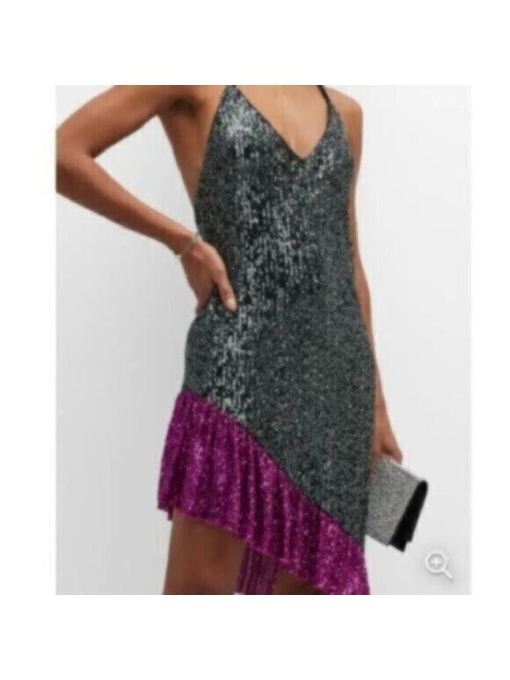 NWT One33 Social Black & Purple Sequin Colorblock Backless Halter Dress - Picture 3 of 15